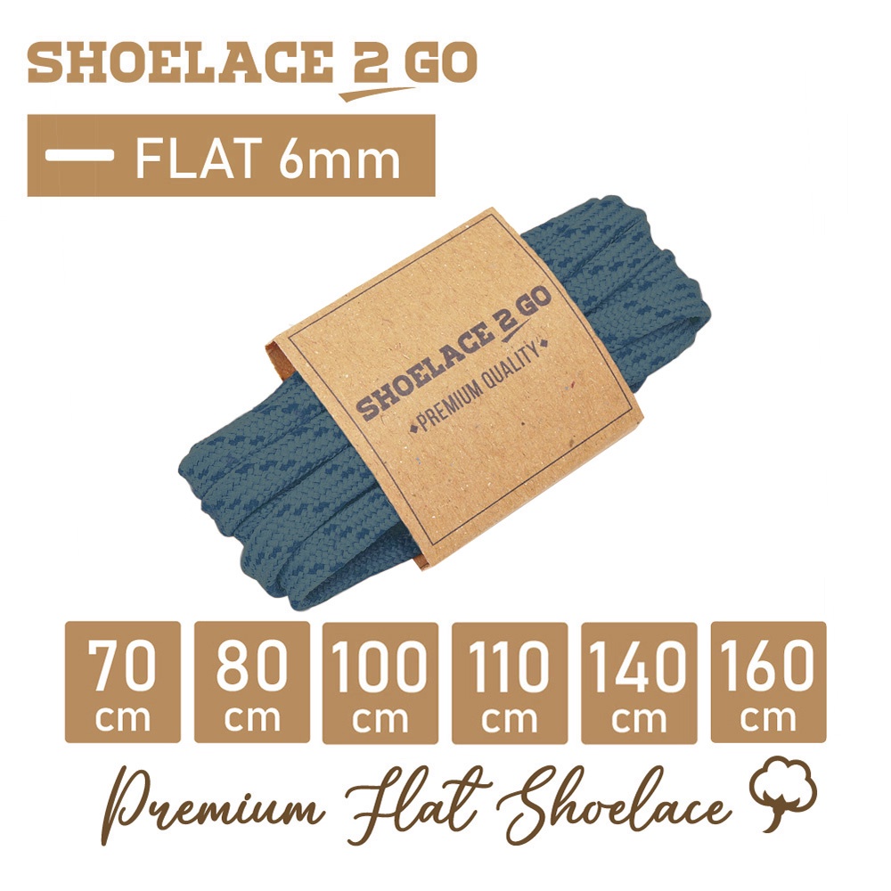 SHOELACE 2 GO PREMIUM TALI SEPATU MOTIF GEPENG PIPIH FLAT N3 - MOTIF - BLUE WITH DARK BLUE STRIPES - 70CM 80CM 100CM 110CM 140CM 160CM