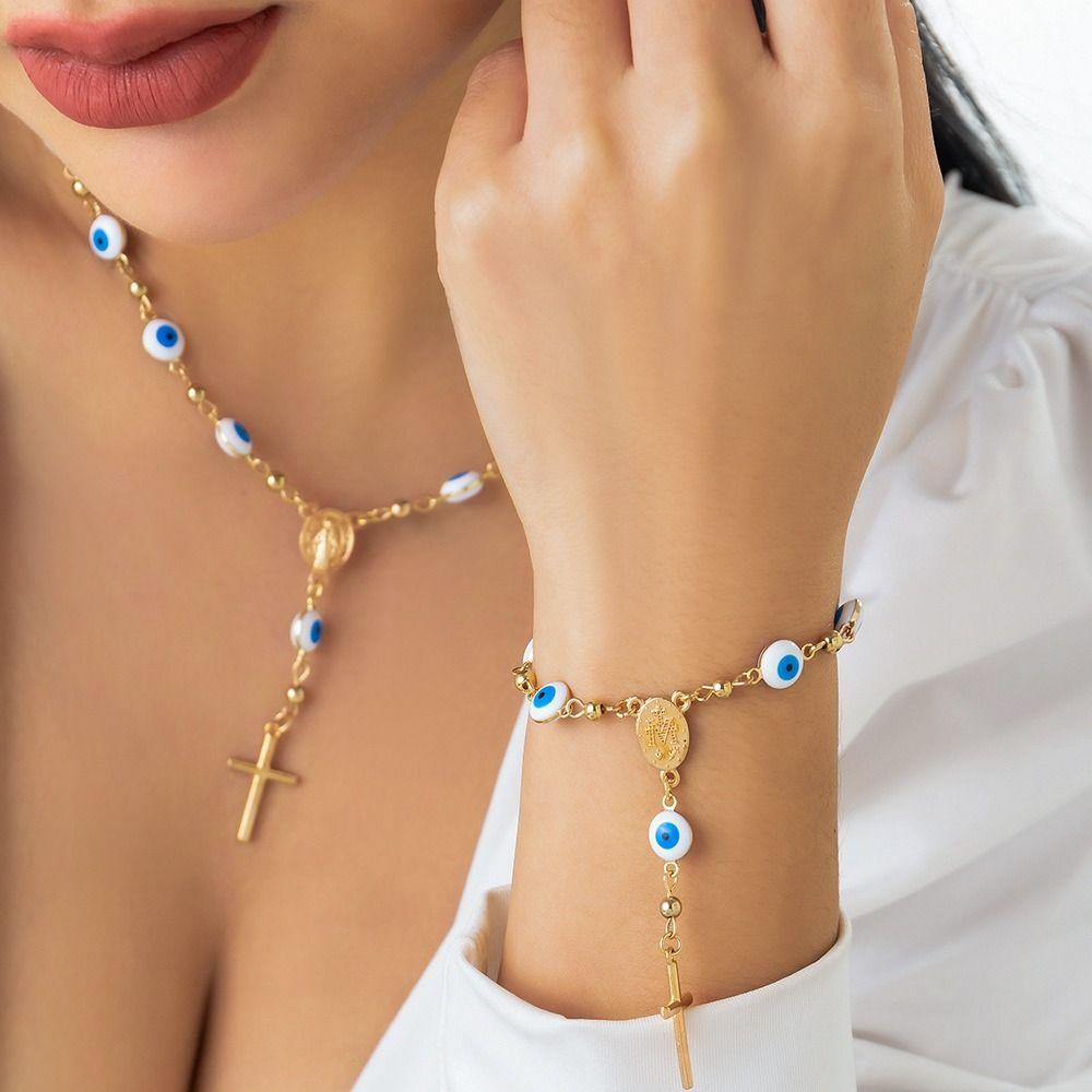 Mxbeauty Wanita Kalung Indah Retro Sederhana Klavikula Rantai Niche Desain Gadis Hadiah Manik Setan Mata Gadis Gelang