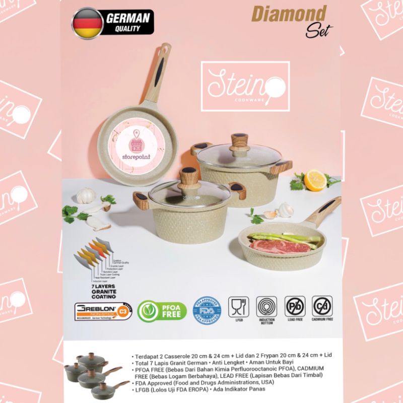 Stein Panci Set Seri Diamond (4pc), Casserole/panci, FryPan/penggorengan
