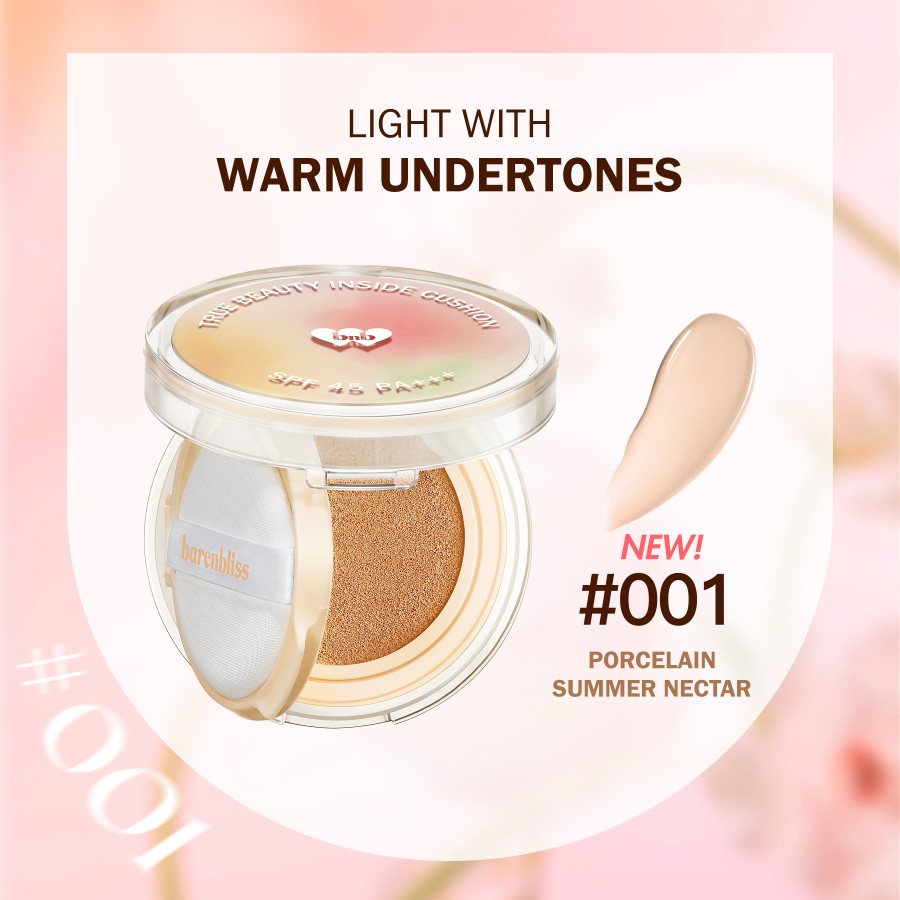 BNB barenbliss Korean Bloomatte True Beauty Inside Cushion Light Petal, Medium Bloss, Beige Summer, Percelain, Ivory Bloss