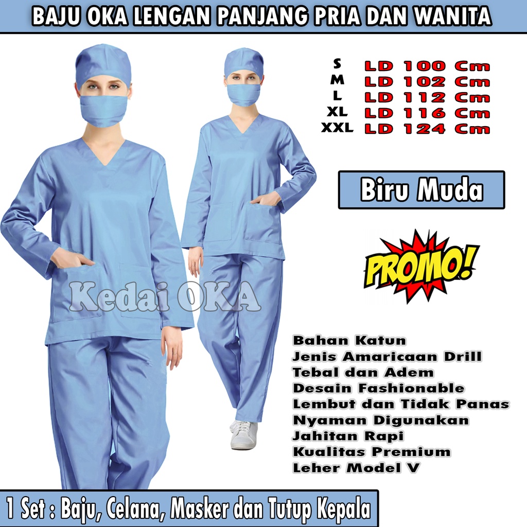 Jual Seragam Oka Lengan Panjang / Baju Jaga Suster Rumah Sakit / Baju Dinas perawat / Baju Ok Medis / Baju Bidan / odel Terbaru - Promo Murah