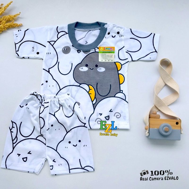 BAJU BAYI SETELAN LENGAN PENDEK GAMBAR DINO 3-12 BULAN