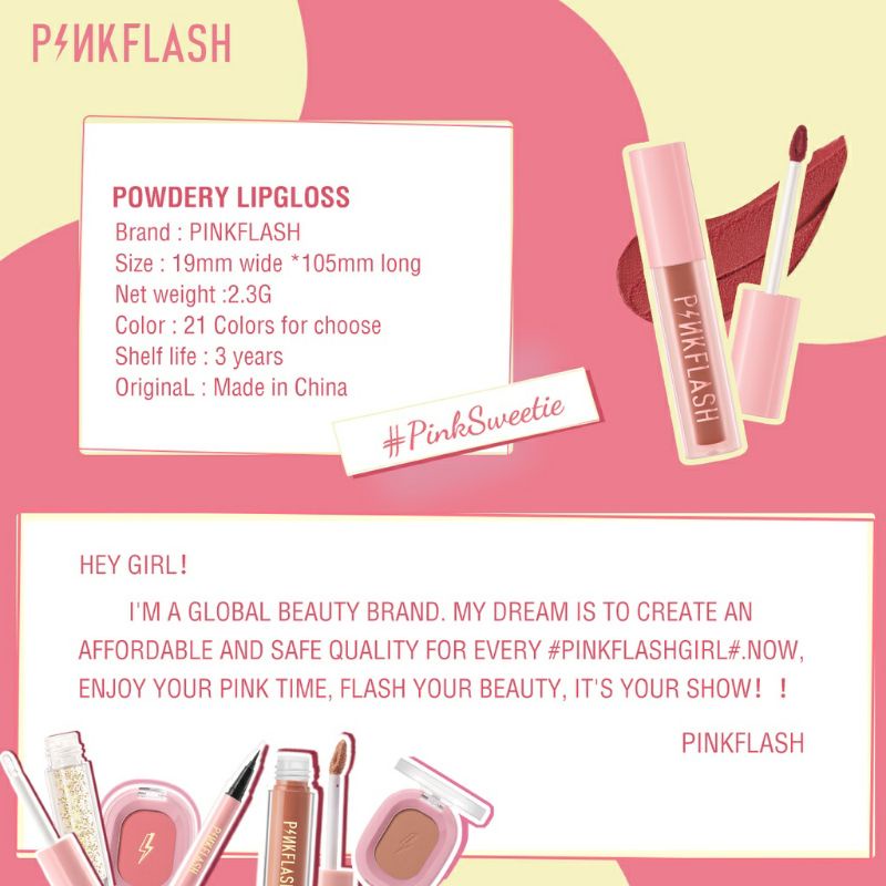 Pinkflash Pinksweetie Velvet Matte Lip Clay Lighweight