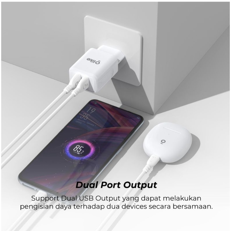 OLIKE KEPALA CHARGER / ADAPTOR CHARGER DUAL USB OUTPUT 12W 2A C202