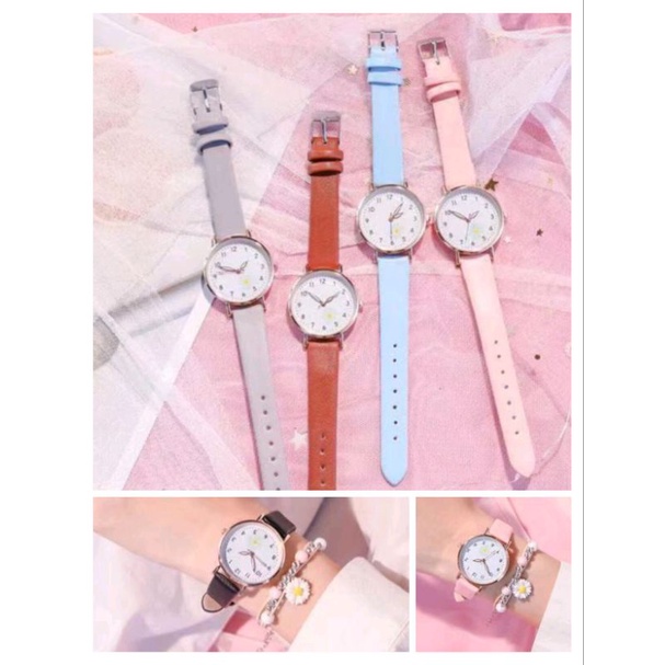 Jam Tangan Wanita Analog Motif Bunga Daisy (001PU)