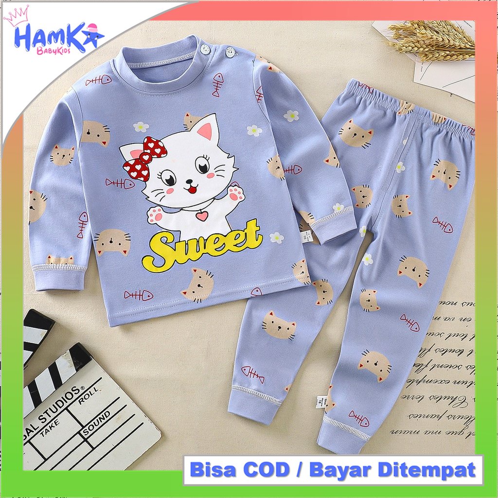Setelan Piyama Bayi Anak Perempuan 0 - 6 Tahun Lengan Panjang Stelan Baju Tidur Lengan Panjang Motif Unisex Import