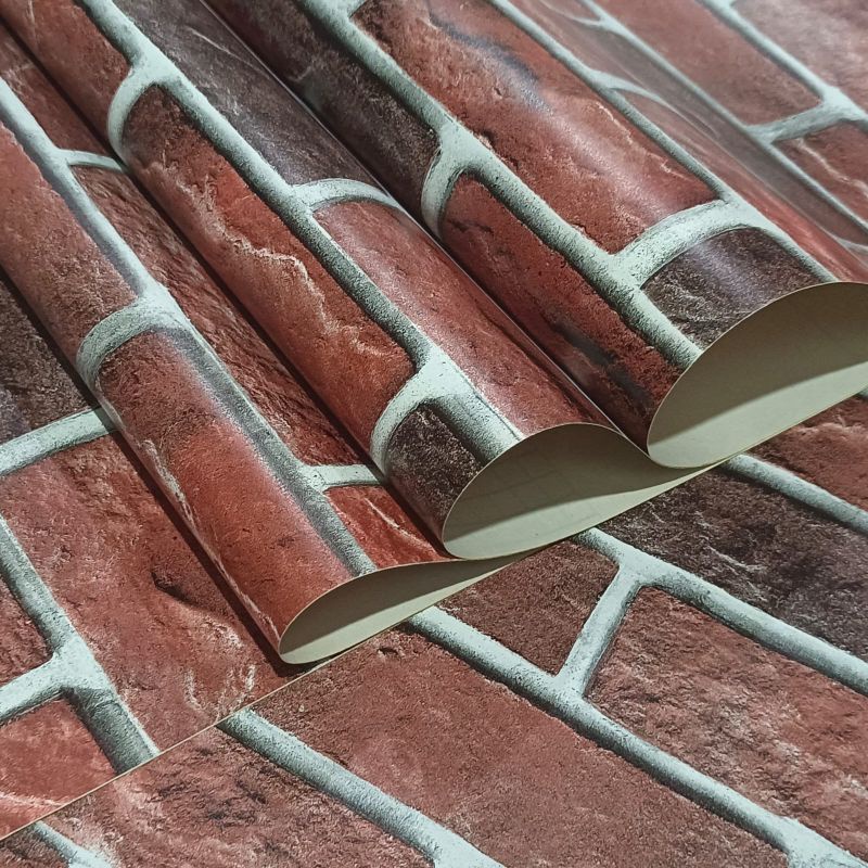 WALLPAPER DINDING STIKER DINDING MOTIF BATU BATA COKLAT TUA TERMURAH MEWAH ELEGANT PREMIUM KEKINIAN 