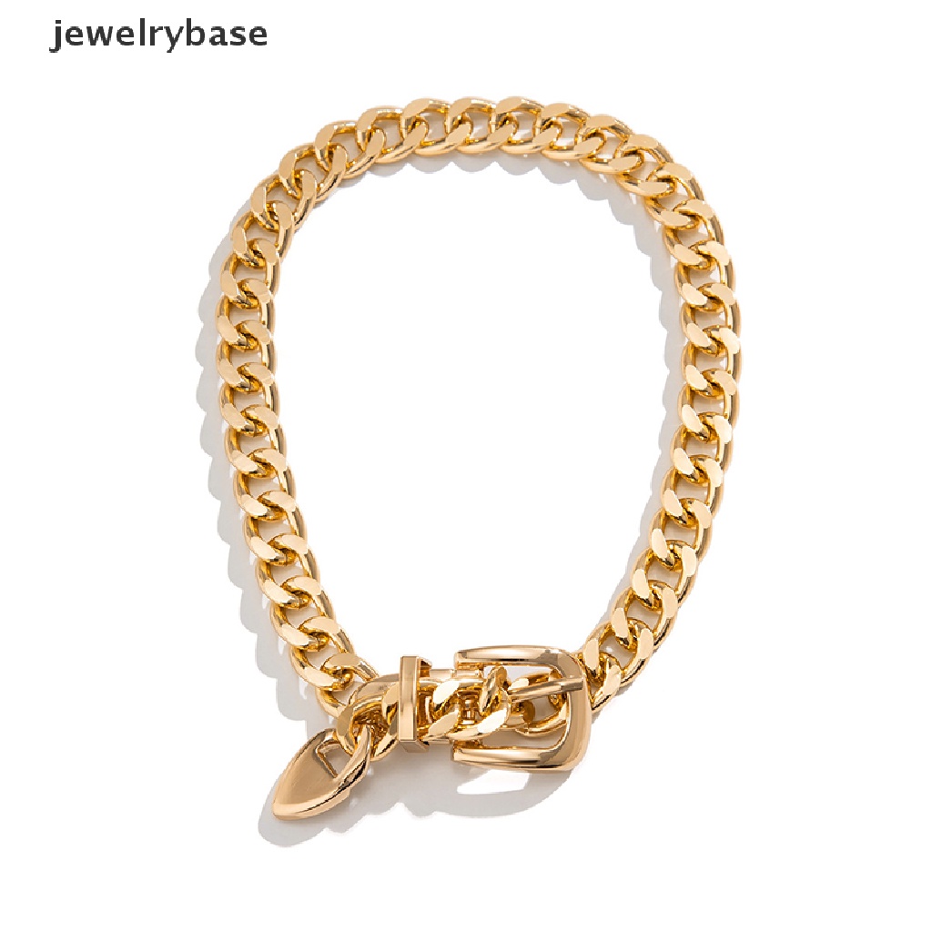 [jewelrybase] Fashion Hip Hop Punk Logam Sabuk Gesper Rantai Choker Kalung Perhiasan Untuk Wanita Tebal Chunky Klavikula Rantai Kalung Butik