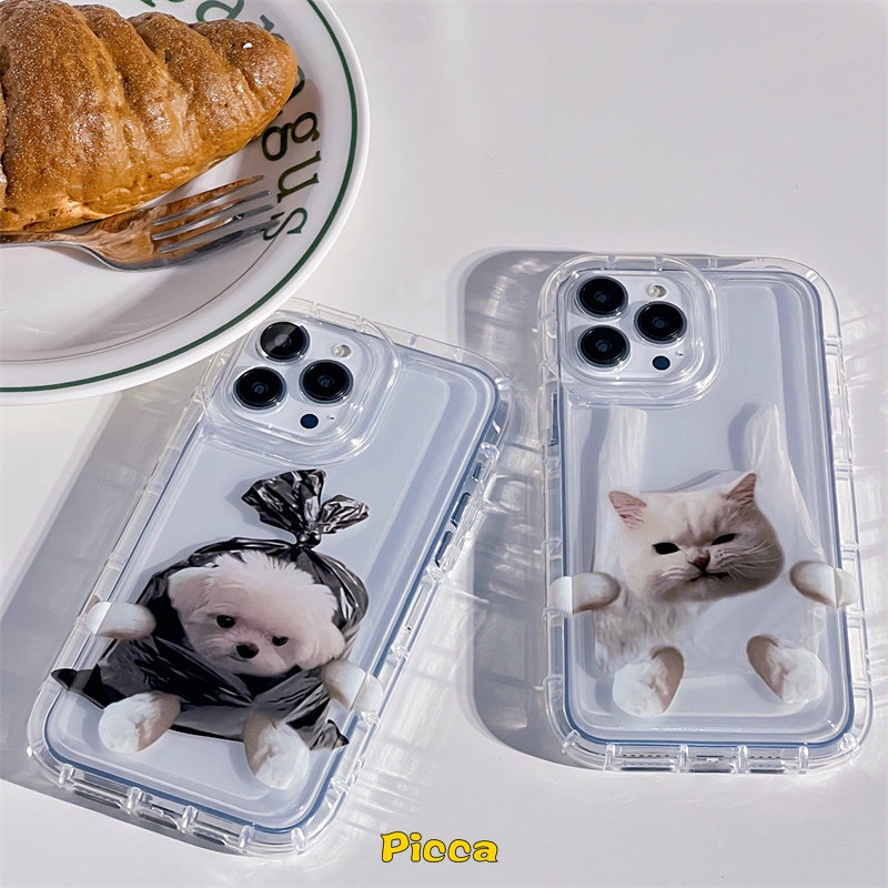 IPHONE  Casing Ponsel Pasangan Kartun Kucing Anjing Lucu Kompatibel Untuk Iphone6 6S 7 8 Plus XR 11 14 13 12 Pro MAX X XS MAX Airbag Shockproof Soft TPU Silicon Clear Cover