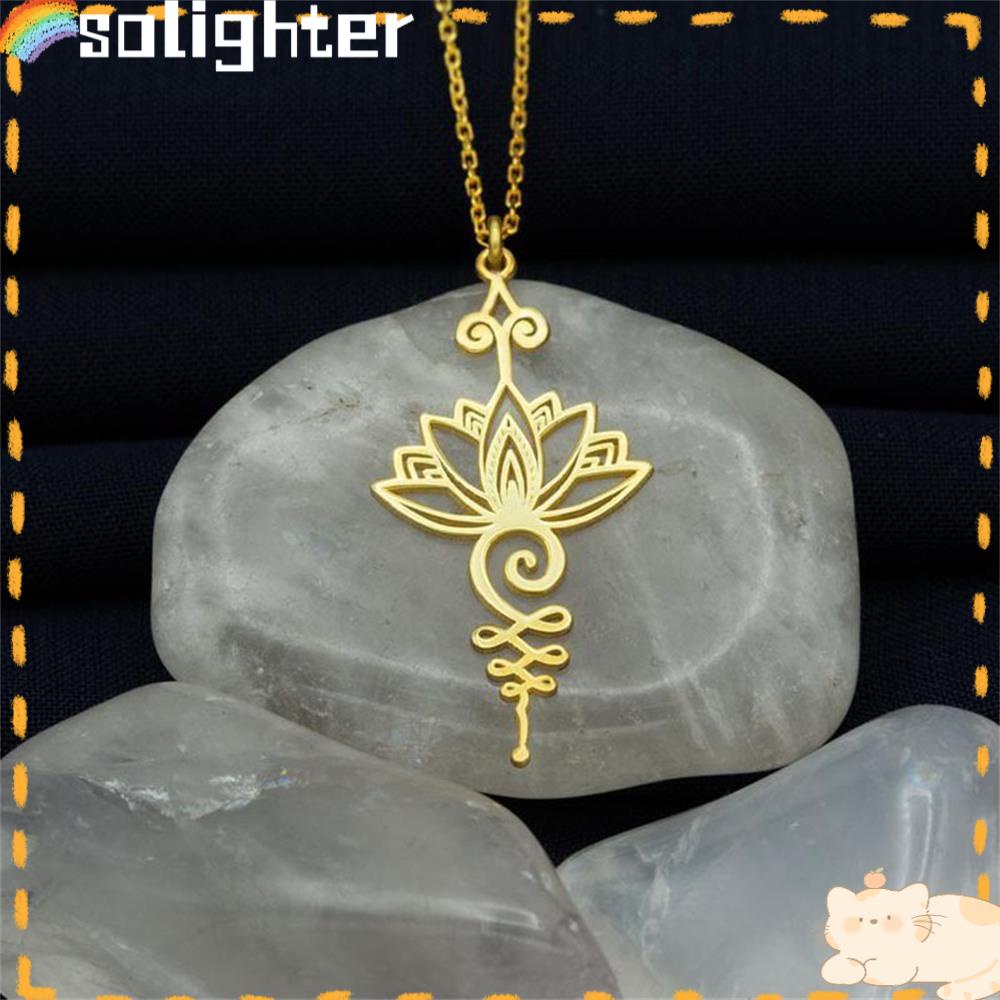 Solighter Kalung Warna Silver Trendy Aksesoris Fashion Liontin Teratai