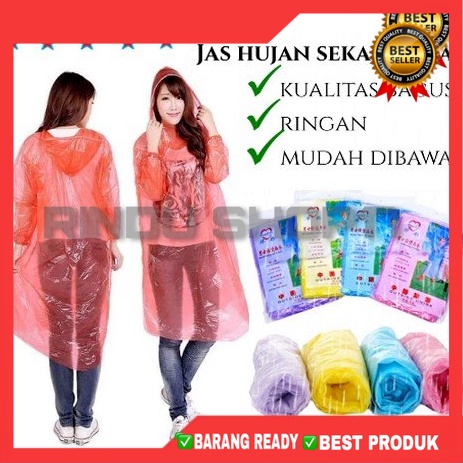 (RS)JAS HUJAN PLASTIK Sekali Pakai Poncho Rain Coat Plastic Disposable Emergency baju Lengan Darurat