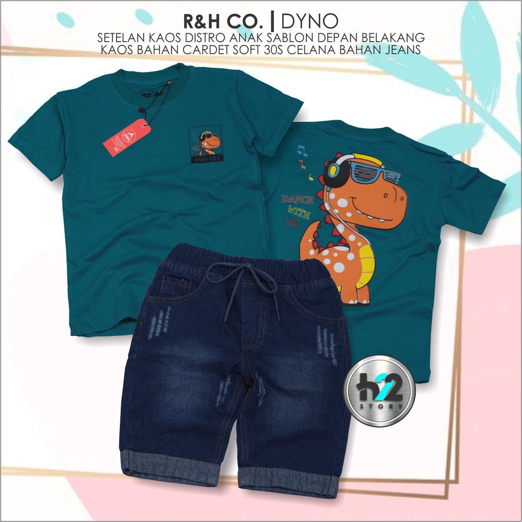 Setelan Anak Celana Jeans / Setelan Jeans Anak Laki Laki /  Setelan Kaos Distro Anak Celana Jeans Pendek Usia 3-12 Tahun / By H22Story-Tosca Navy