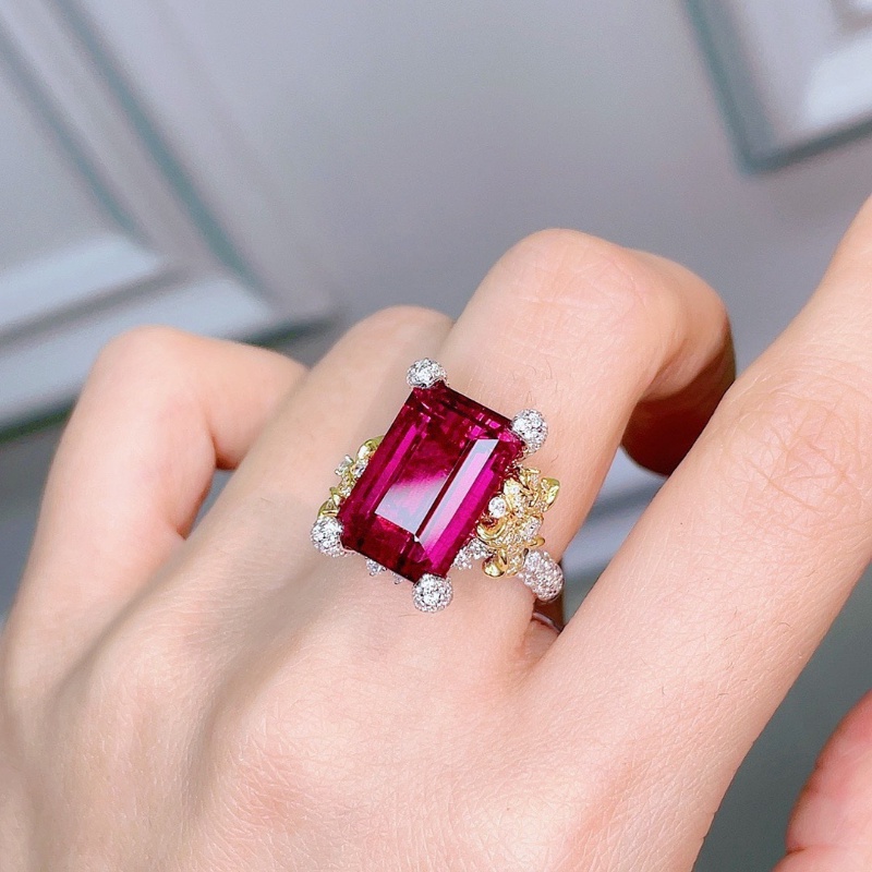 Goldkingdom Fashion Perhiasan Aksesoris Ready Stock Tari Bunga Mawar Merah Berlian Camelia Pembukaan Cincin Warna Alami Harta Karun Ruby Ke Red Tourmaline Ruby Ring