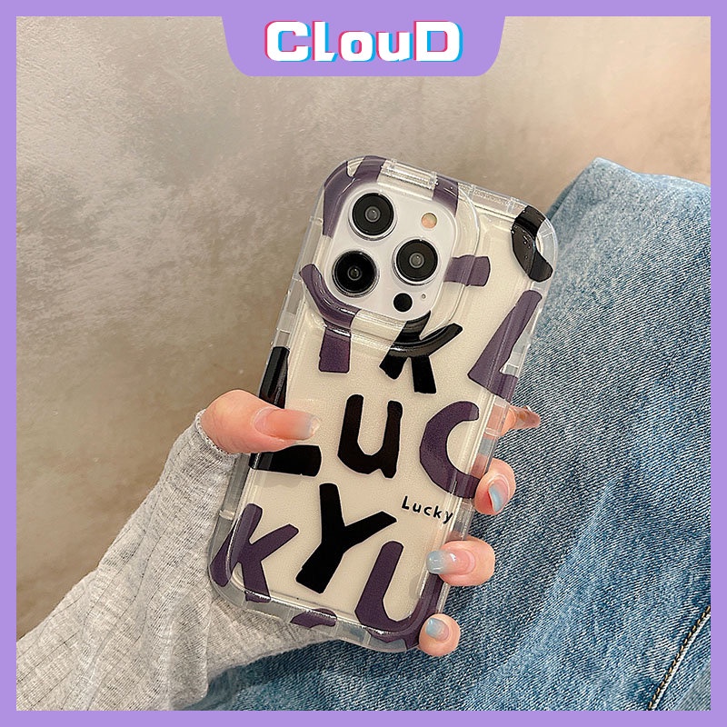 IPHONE Huruf Alfabet Sederhana Lucky Clear Case Kompatibel Untuk Iphone11 14 13 12 Pro MAX 7plus XR X7 6 6S 8plus XS MAX 8plus Shockproof Airbag Lembut TPU Phone Cover