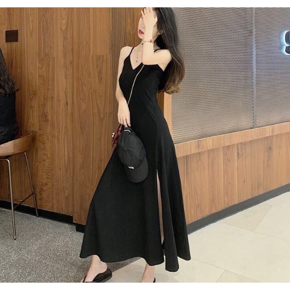 RSB DR358 Baju Long Dress V Neck Wanita Shoulder Korean Fashion