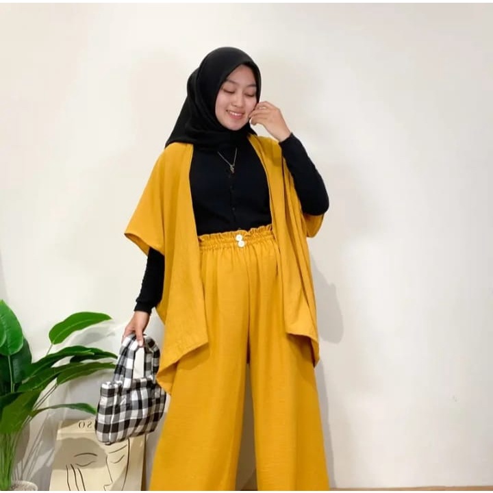 JKFashion - ZS SETCEL CARDIGAN + kULOT KEKINIAN / ONE SET OUTER KULOT JUMBO BAHAN CREPE / SETELAN AZ