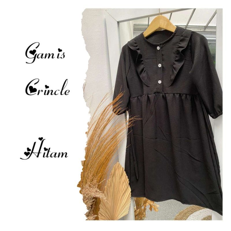 Gamis Crincle Anak Perempuan Usia 1-12 Tahun Gamis Muslim Anak Bahan Crincle Airflow Warna Hitam