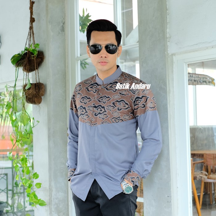 Baju Koko Qurta Pria Slim Fit Lengan Panjang Modern Premium Kombinasi Katun Halus