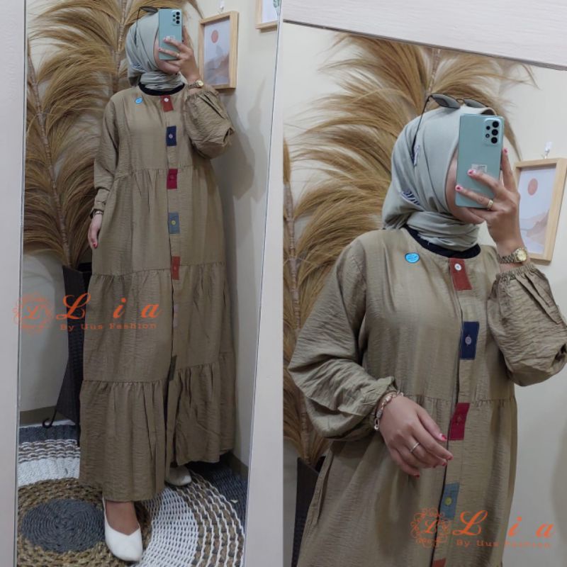 gamis midi pololinen kancing rainbow pololinen import terbaru