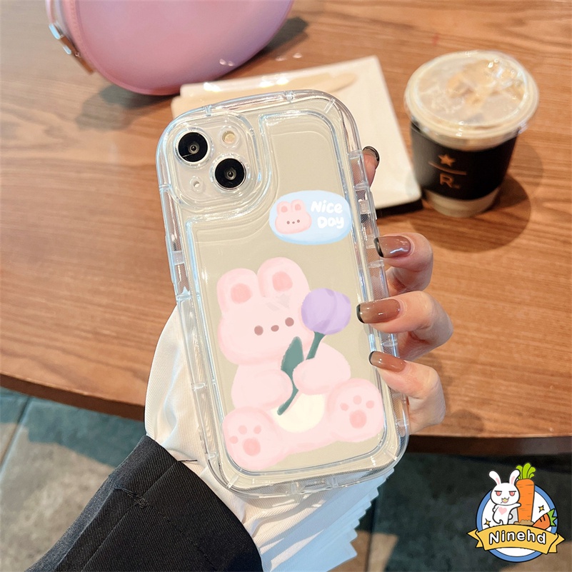 IPHONE Casing Kompatibel Untuk Iphone14 13 12 11 Pro Max X Xr Xs Max8 7 6 6s SE 2020 Plus Lovely Bear Air Cushion Phone Case Bening Silikon Airbag Shockproof Soft Case Cover Pelindung