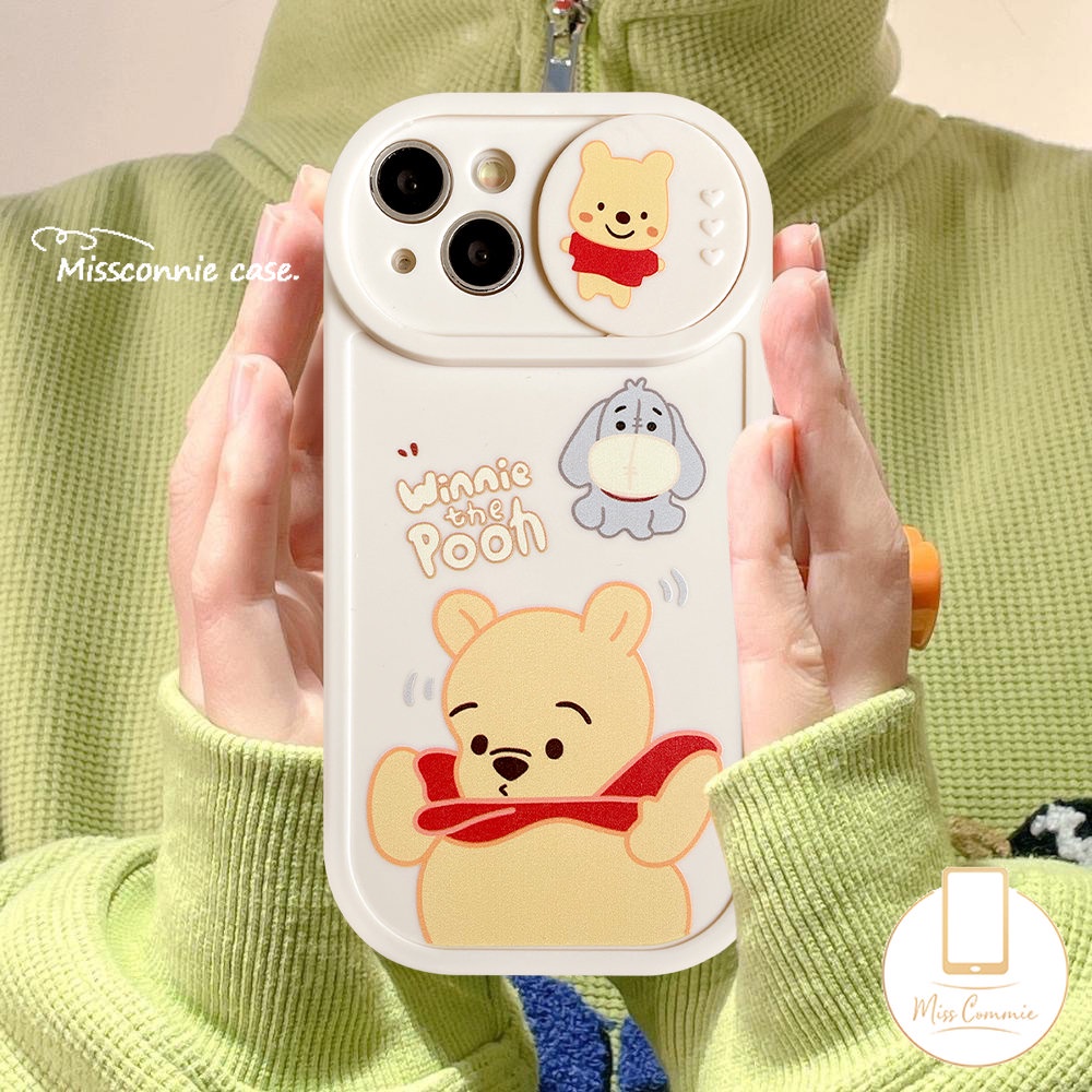 IPHONE Kartun Lucu Strawberry Bear Manyo Case Kompatibel Untuk Iphone11 7Plus XR X13 11 12 Pro Max 8Plus XS Max Push Pull Window Pelindung Lensa Kamera Winnie The Pooh Soft Cover