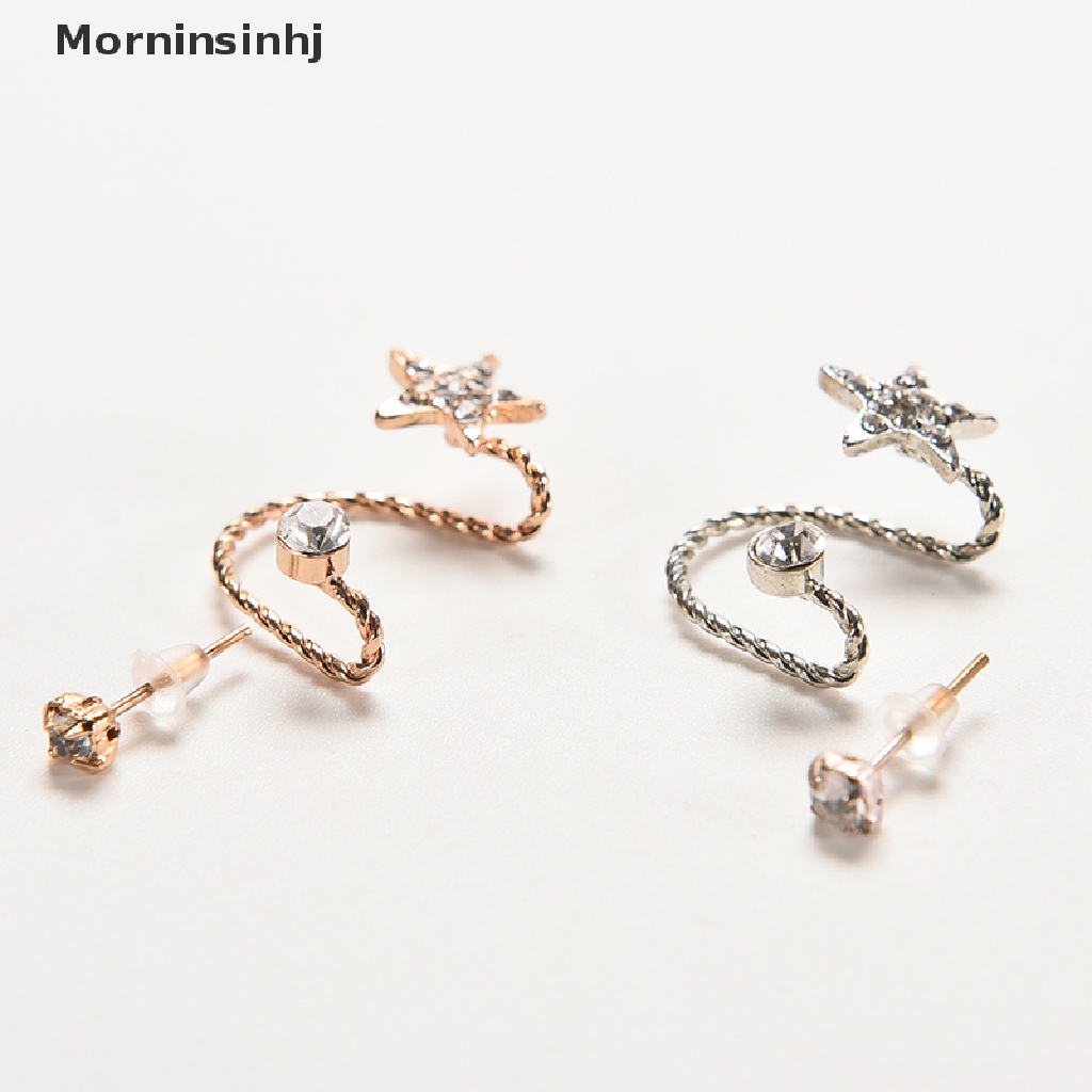 Mornin Wanita Fashion Berkilau Kristal Pentagram Telinga Klip Trendi Manset Telinga Stud Earings id