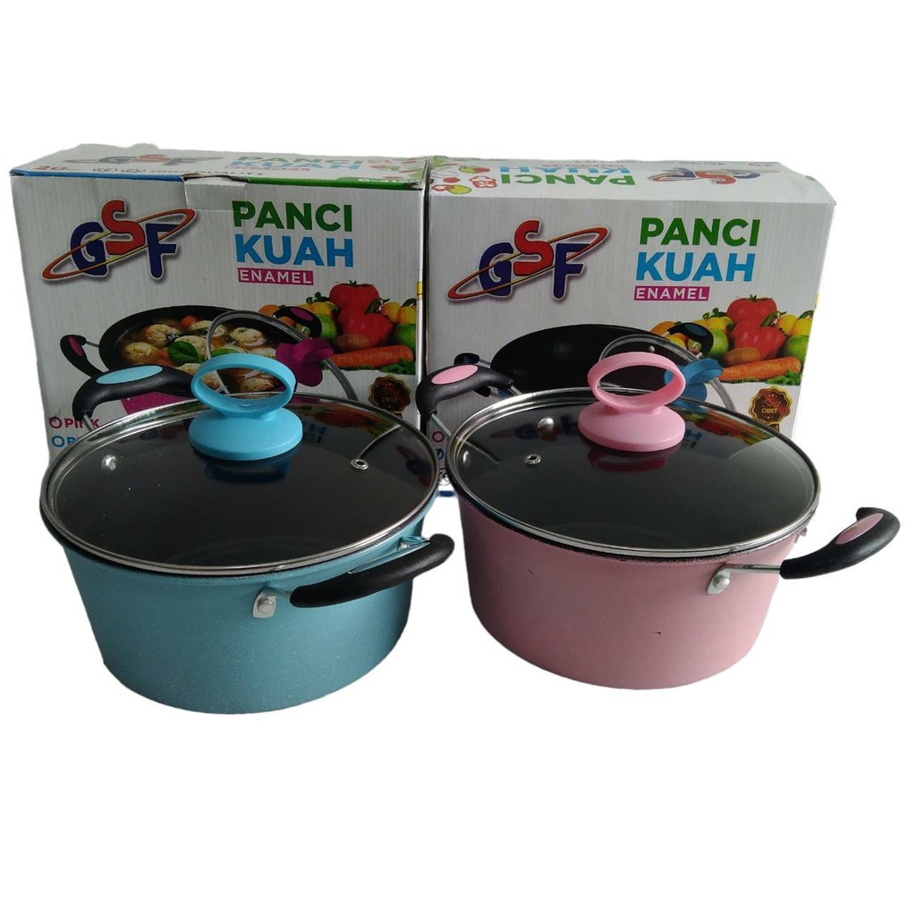 PANCI KUAH ENAMEL 20CM GSF G-4120 / PANCI KUWAH 20CM GSF 4120 / PANCI SUP ANTI LENGKET / PANCI SOP + TUTUP KACA / PANCI WARNA ANTI LENGKET / PANCI ENAMEL TUTUP KACA / PANCI GSF MURAH