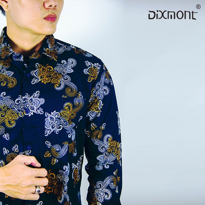 Dixmont Kemeja Batik Pria Basic Formal Lengan Panjang Hem BL00922