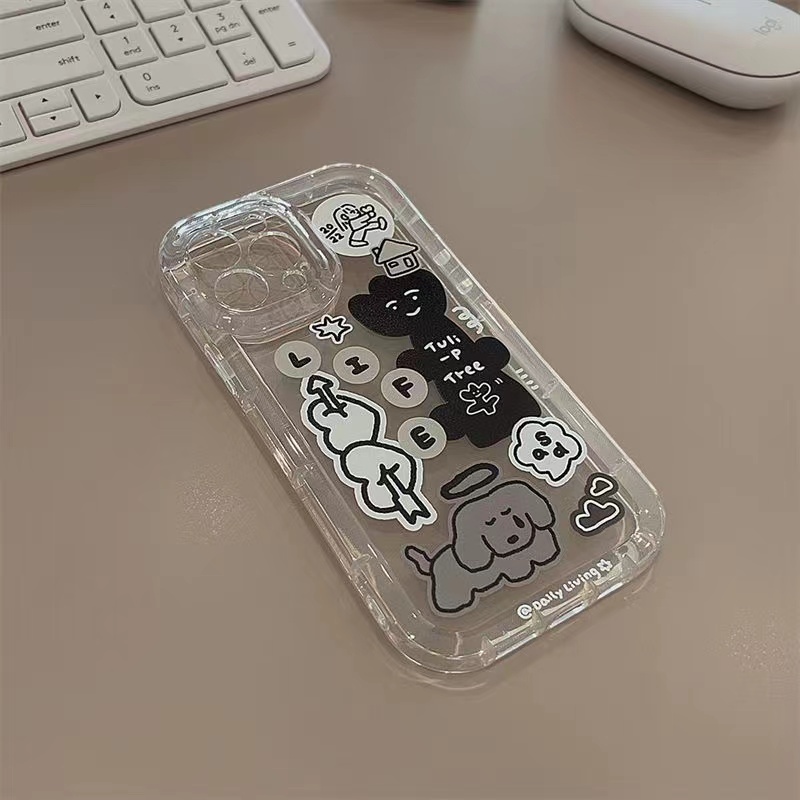 IPHONE Ins Pola Puppy Cocok Untuk Iphone14 14pro 14plus 13 13mini 13pro 13prm iPhone12 7Plus 8Plus Xr XS 13 12mini Pro Max Empat Sudut Casing Ponsel Transparan Tahan Guncangan