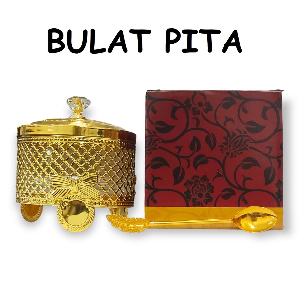 Toples Kaca Set Tempat Gula &amp; Sendok Emas Gold