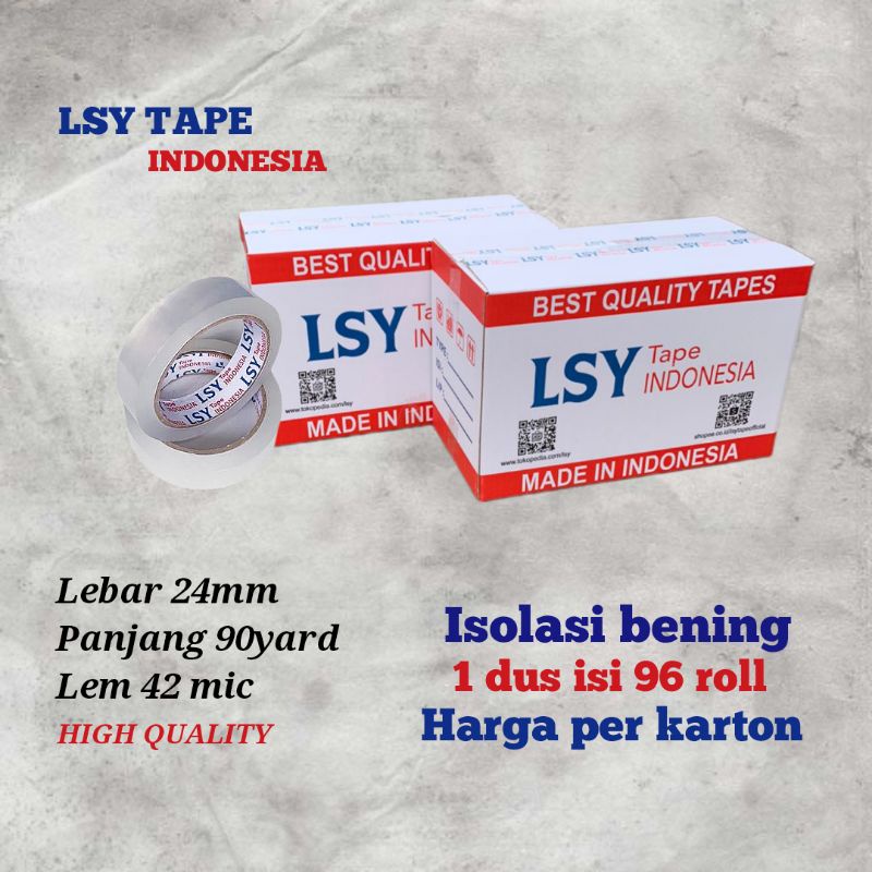 

lakban bening / isolasi bening 24mm x 90yard 1 dus isi 96 roll LSY TAPE ( CBM )