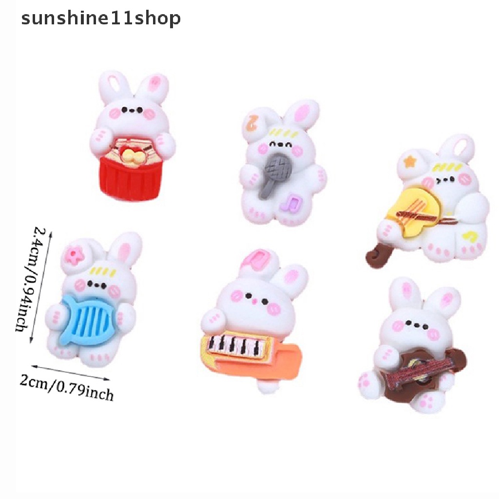 Sho 10 Pcs Kartun Alat Musik Kelinci Resin Patch Kawaii DIY Stationery Case Hiasan Kepala Membuat Perhiasan Perlengkapan Ornamen Rumah N