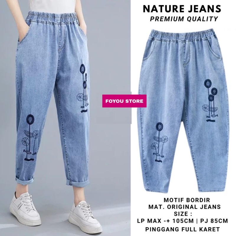 nature jeans by solofashionstory / nature jeans by foyou / celana jeans motif bordir / celana jenas wanita / celana panjang jeans
