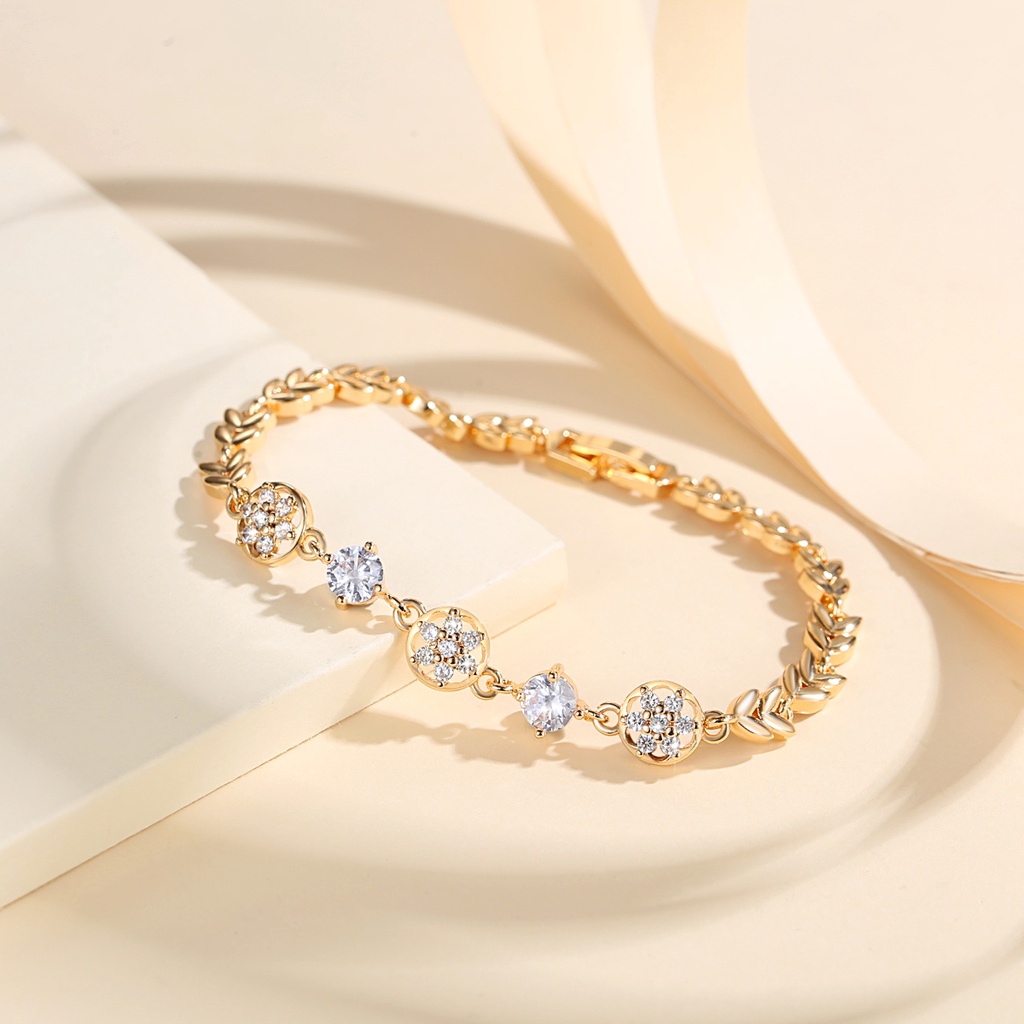 Y936 [COD✔] Gelang Berlian Bunga Mewah Wanita Titanium Premium Lapis Emas Anti Karat Tdk Luntur Untuk Wanita Perhiasan