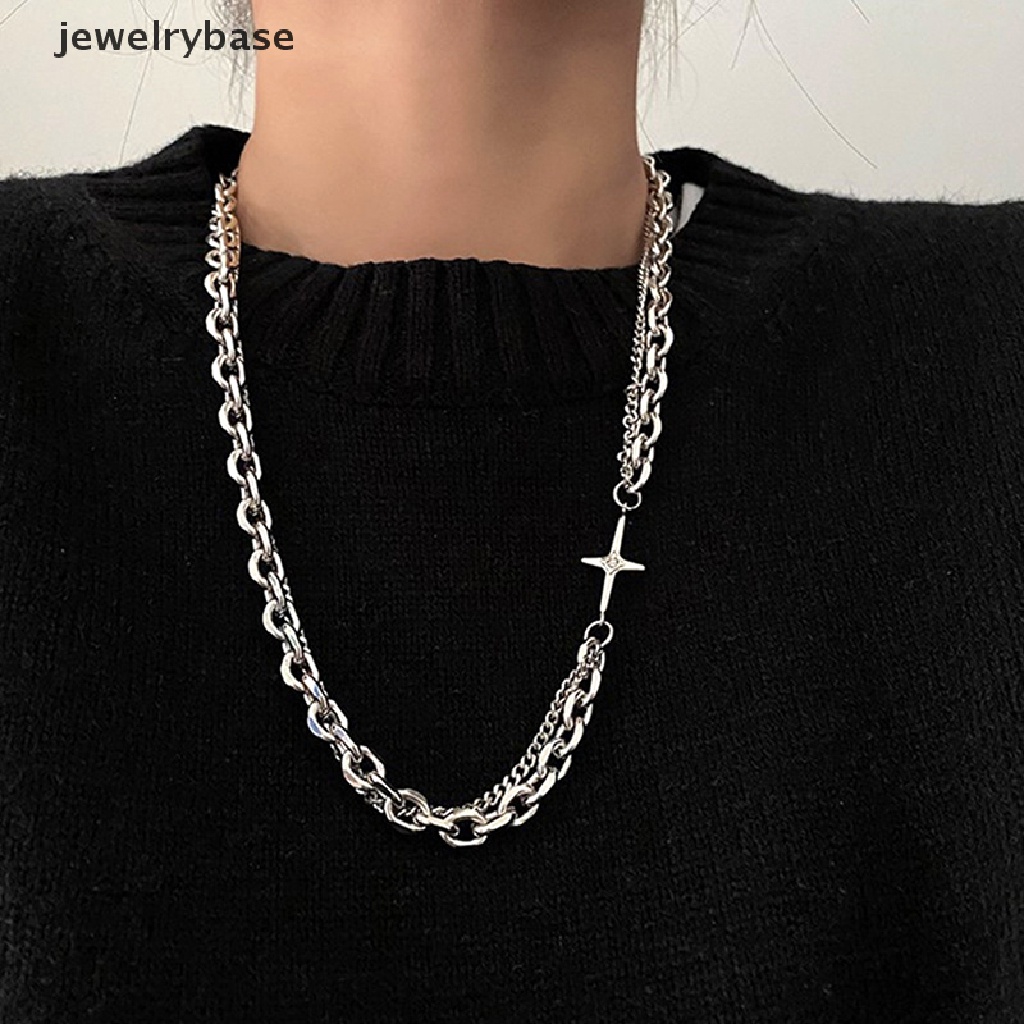 [jewelrybase] Fashion Punk Hip Hop Kuba Tebal Rantai Kalung Double Layer Splicing Chain Necklaces Charm Tren Vintage Liontin Kalung Perhiasan Butik