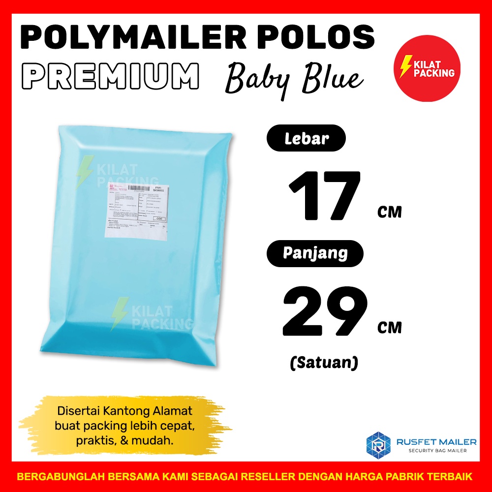 

POLYMAILER POLOS PREMIUM / BABY BLUE 17CM X 25CM / AMPLOP PLASTIK PACKING RUSFET MURAH - SATUAN