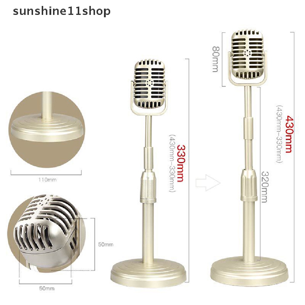 Sho Simulasi Klasik Retro Dynamic Vokal Microphone Gaya Vintage Mic Universal Stand Untuk Performan Live Karaoke Studio Rekam N