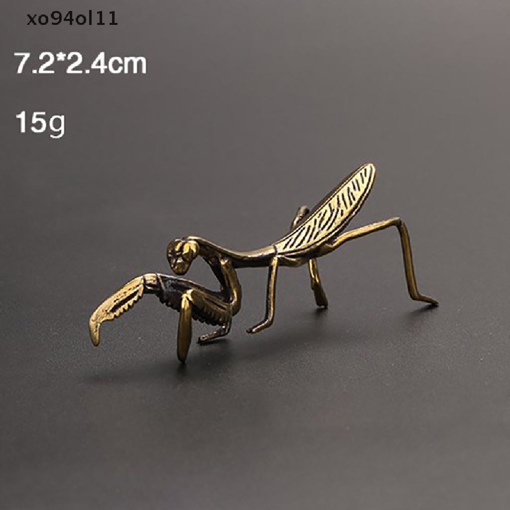 Xo Tembaga Mantis Miniatur Ornamen Teh Pet Antik Solid Patung Serangga Meja OL