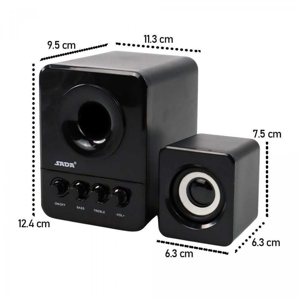 Speaker Stereo Multimedia 2.1 Subwoofer Power Bass USB 3W