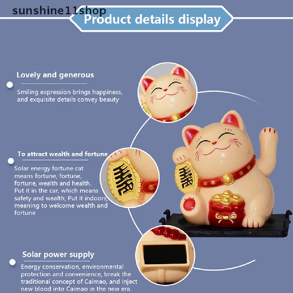 Sho Lucky Cat Dekorasi Mini Solar Melambai Otomatis Lucky Cat Hiasan Mobil Kue Baking Patung Patung Ornamen Desktop Rumah N