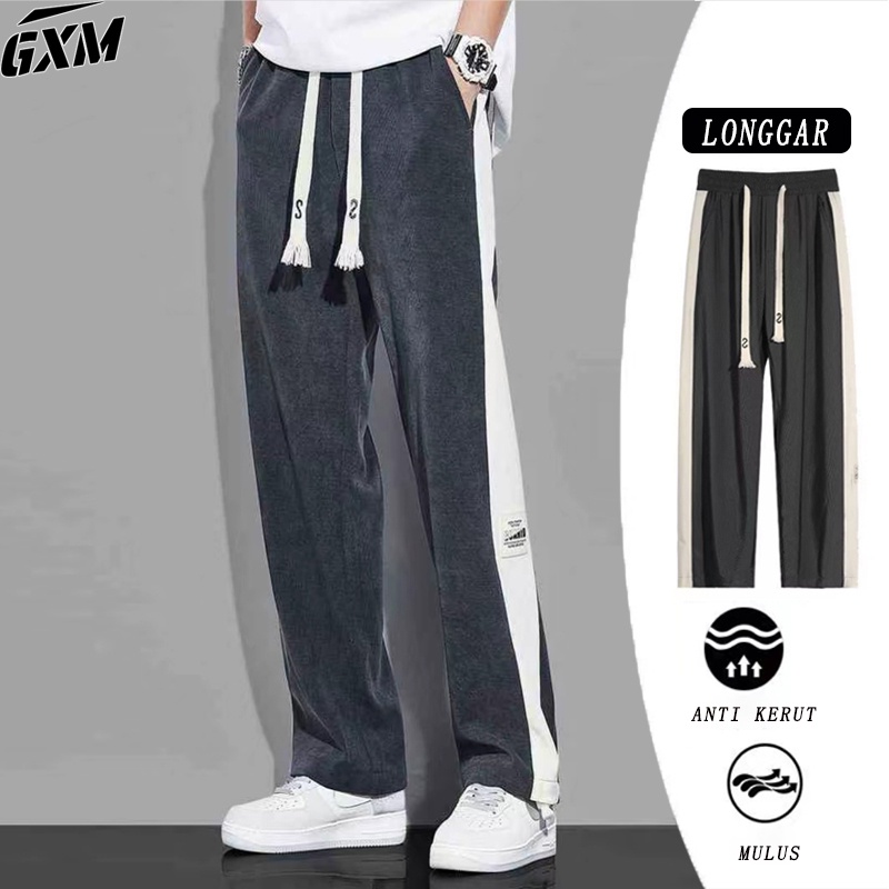 corduroy pria longgar celana corduroy pria longgar hitam -celana lurus highwaist -celana jogger pria