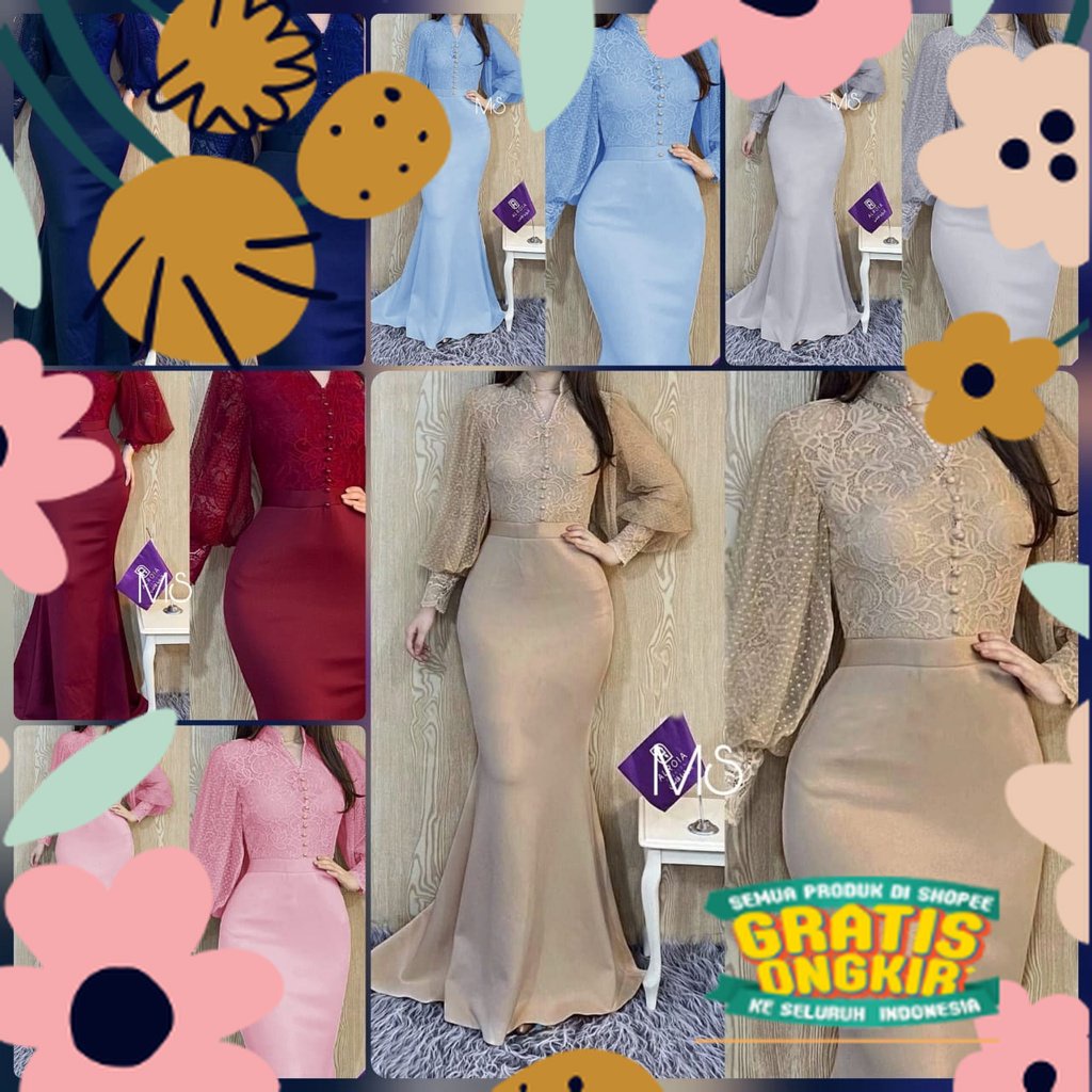 2 UKURAN L DAN XL MAXY ALODIA PAKAIAN FASHION WANITA DRESS GAMIS BRUKAT MOSCREPE MS ADA VIDEO PRODUK