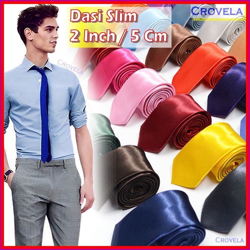 Dasi Slim Fit Pria Hitam Polos 5 cm 2 Inch SlimFit Kantor Merah 5cm 2inch Wisuda Kuliah Wedding Biru