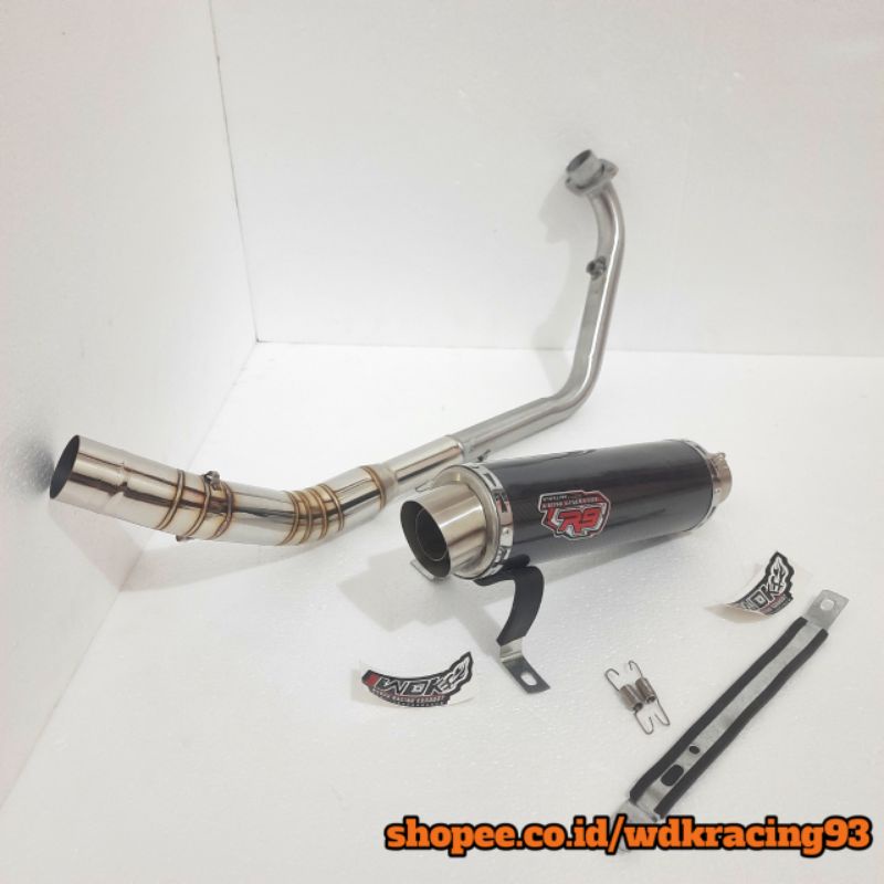 knalpot racing R9 Mugello black karbon pnp Vixion, CBR 150R, CB150R, GSX, R15, mx king, supra gtr, s