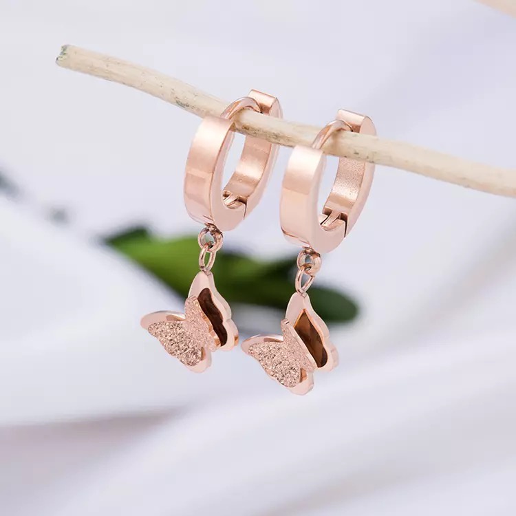 Anting hoop jepit kupu Titanium Stainless Steel 316L anti karat harga grosir bisa bayar di tempat