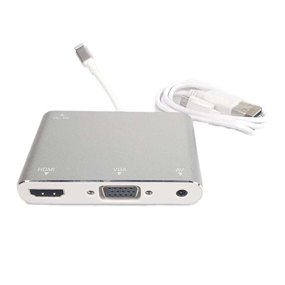 Adaptor Converter Lightning to HDMI VGA with Audio Port 1Phone Macb00k Apel 7585C