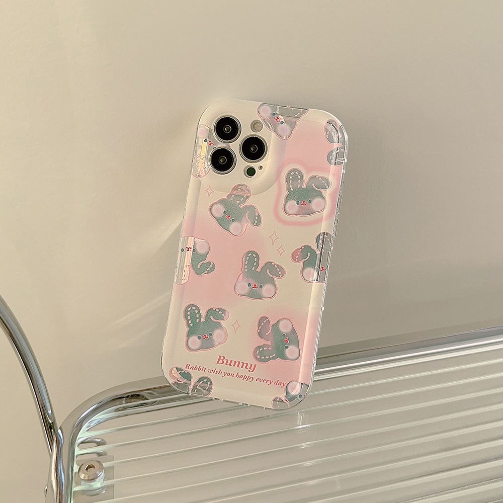 IPHONE Lucu Kartun Pink Bunny Kelinci Transparan Laser Film Ponsel Case Cover Untuk Iphone11 12 13 14 PLUS PRO MAX Perlindungan Penuh Soft Shell