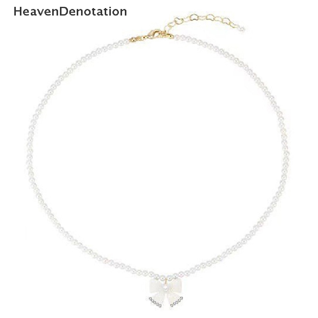[HeavenDenotation] Fashion Vintage Goth Manis Busur Liontin Mutiara Manik-Manik Klavikula Kalung Untuk Wanita Fashion Boho Pesta Perhiasan Aksesoris HDV