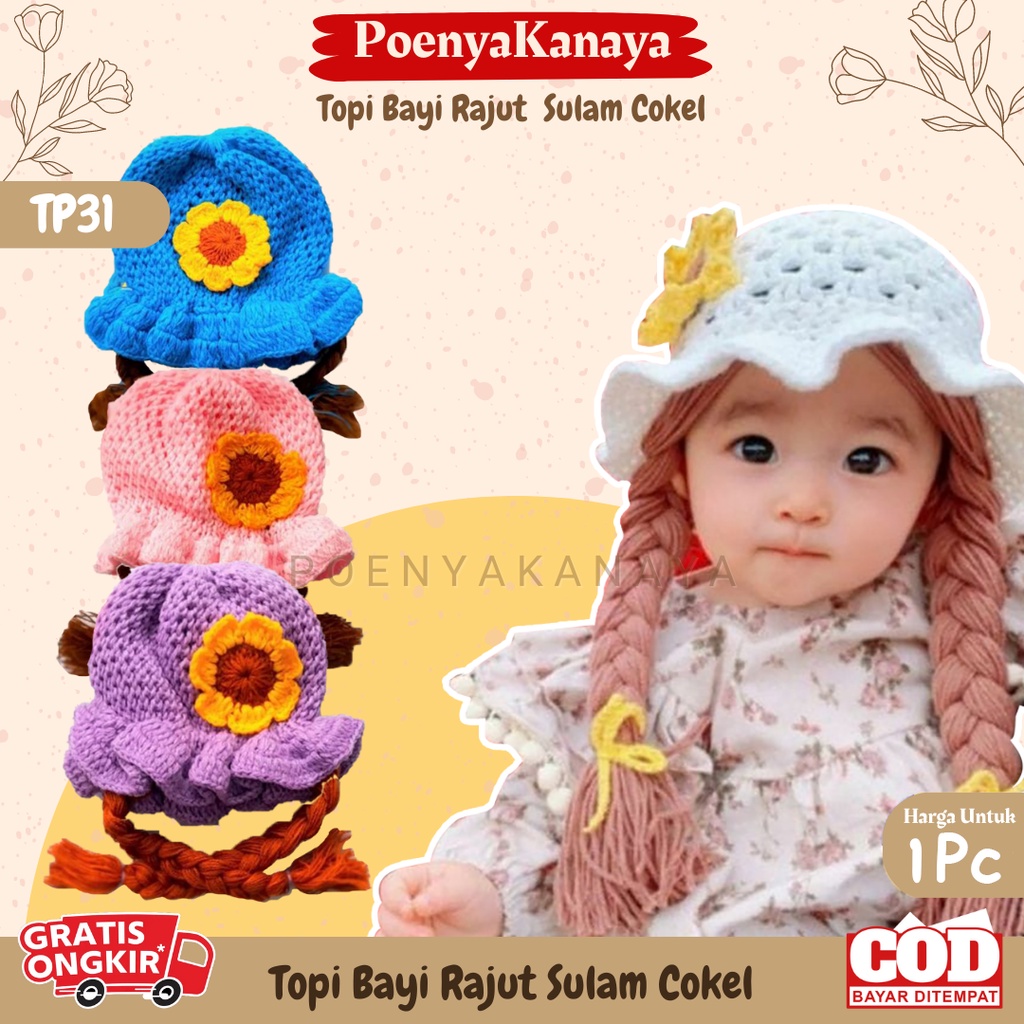 Topi Kupluk Bayi Rajut Rajut SULAM Cokel Topi Rajut Lucu TP31
