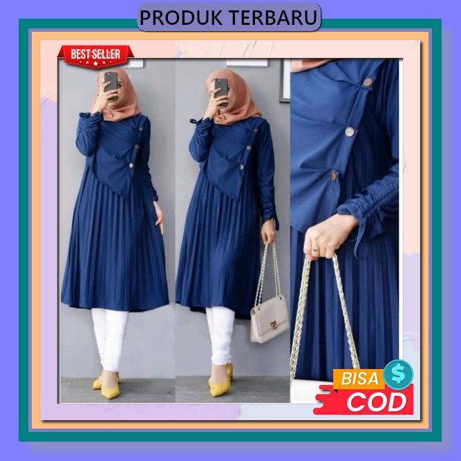 [Cod] Rrgemilang - Atasan Wanita Terbaru Tunik 1039 Tunik Muslim Long Tunik Import Polos Hitam Lenga